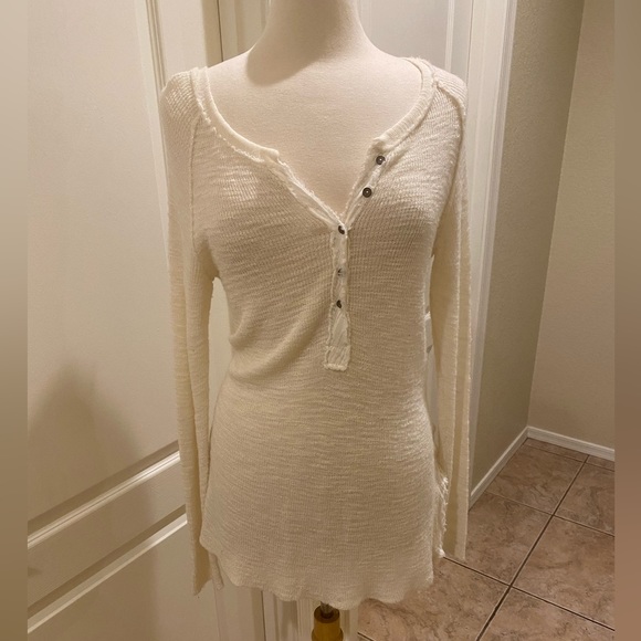 Size L Free People Beige button down sheer sweater - Picture 1 of 5